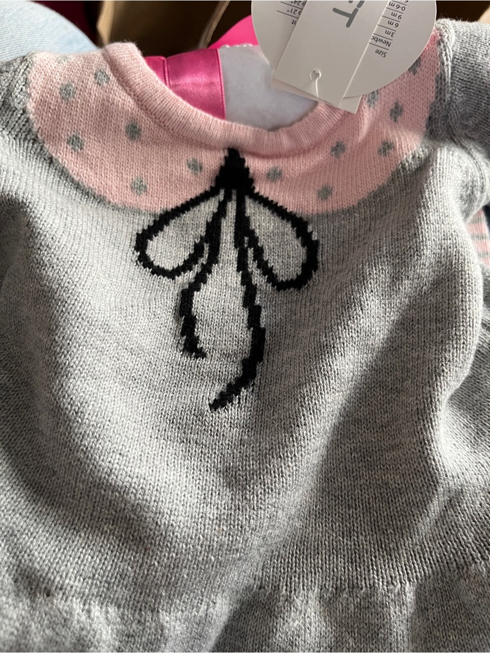 Gray & Pink Knit Kids Matching Set with Bow Detail